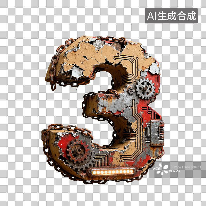 【AI数字艺术】3D锈蚀红赛博朋克废土风格数字元素图片素材