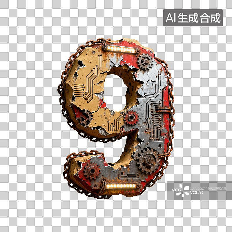 【AI数字艺术】3D锈蚀红赛博朋克废土风格数字元素图片素材