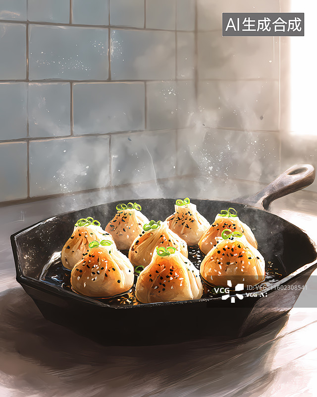 【AI数字艺术】中国美食生煎包插图图片素材