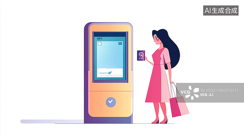 【AI数字艺术】女子使用自助服务终端图片素材