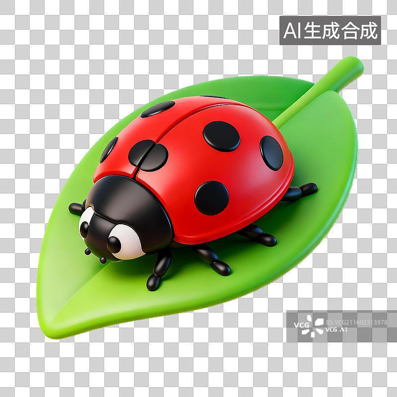 【AI数字艺术】绿叶上的七星瓢虫图片素材