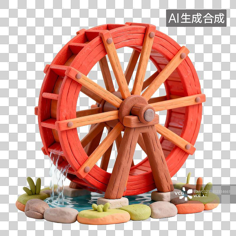 【AI数字艺术】木质结构水车模型图片素材