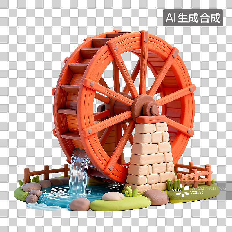 【AI数字艺术】木质结构水车模型图片素材
