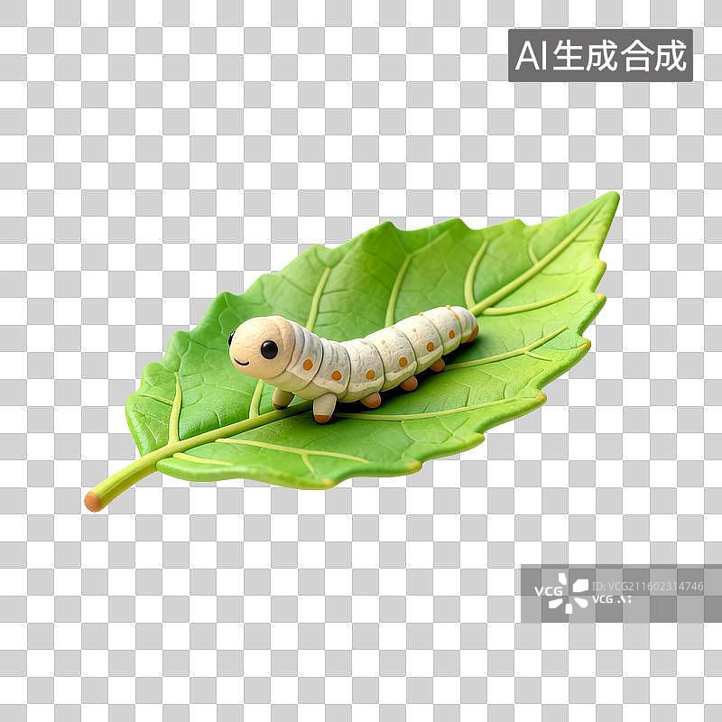 【AI数字艺术】绿叶上的绿色蚕虫图片素材