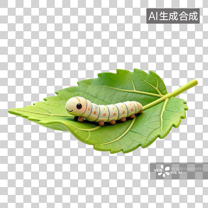 【AI数字艺术】绿叶上的绿色蚕虫图片素材
