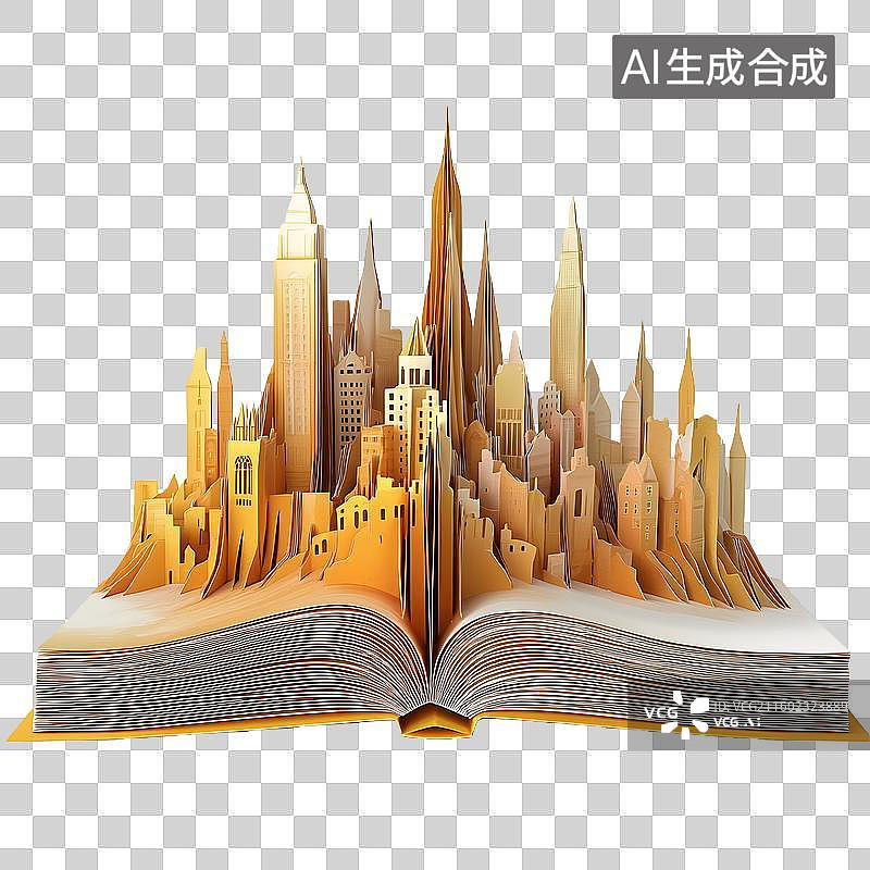 【AI数字艺术】城市景观立体书插画装饰元素图片素材