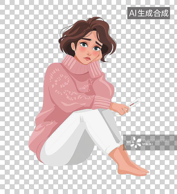 【AI数字艺术】女子裹毯量体温图片素材