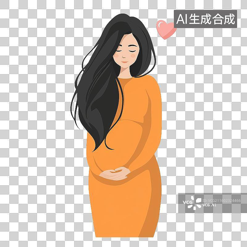 【AI数字艺术】孕妇轻抚腹部微笑图片素材