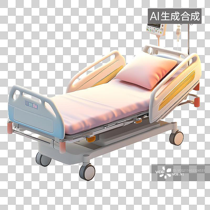 【AI数字艺术】3D医疗病床设备元素图片素材