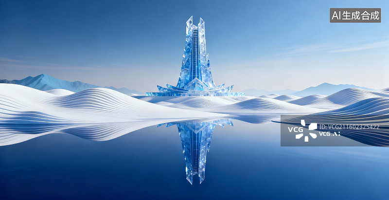 【AI数字艺术】冰晶塔与雪原倒影图片素材