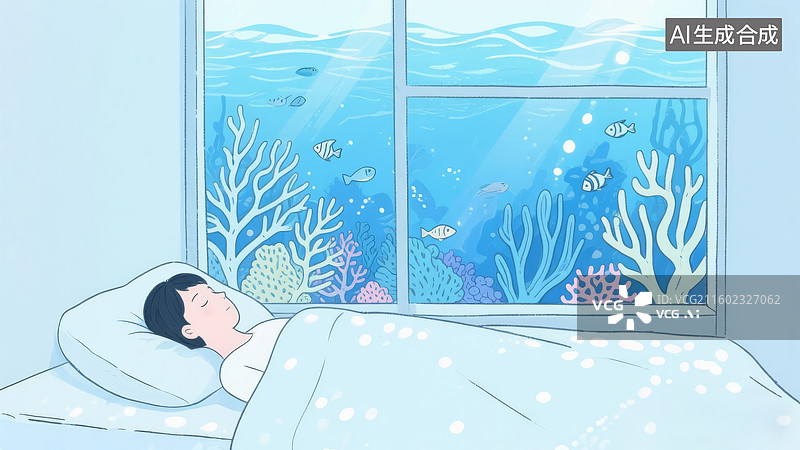 【AI数字艺术】睡在海底的男孩图片素材