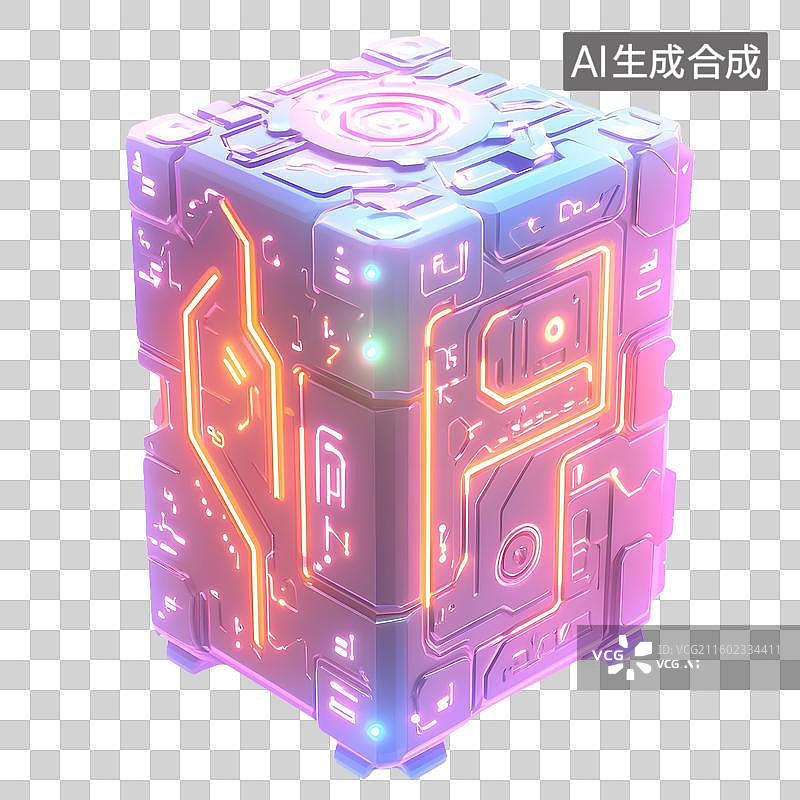 【AI数字艺术】科幻霓虹机械能量量子计算机概念元素图片素材