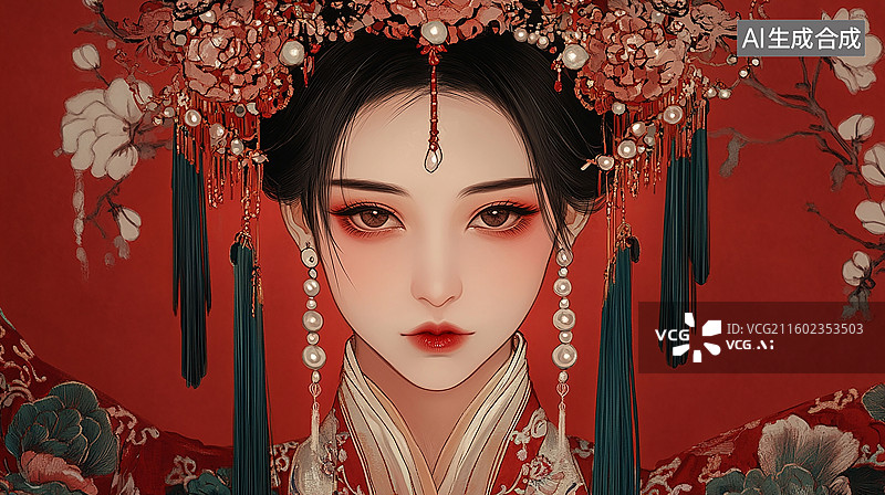 【AI数字艺术】中式传统古风女子插画图片素材