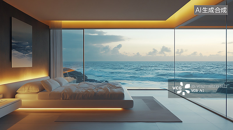 【AI数字艺术】现代简约海景套房图片素材