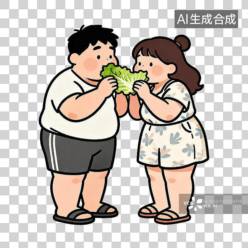 【AI数字艺术】两人共享并食用一片卷心菜图片素材