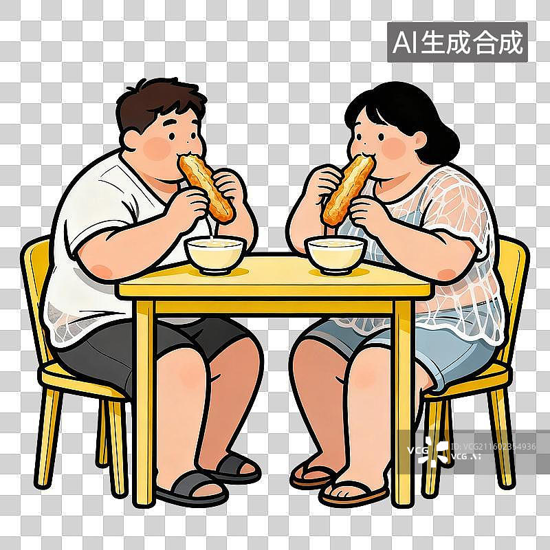 【AI数字艺术】两人坐桌前吃油条图片素材