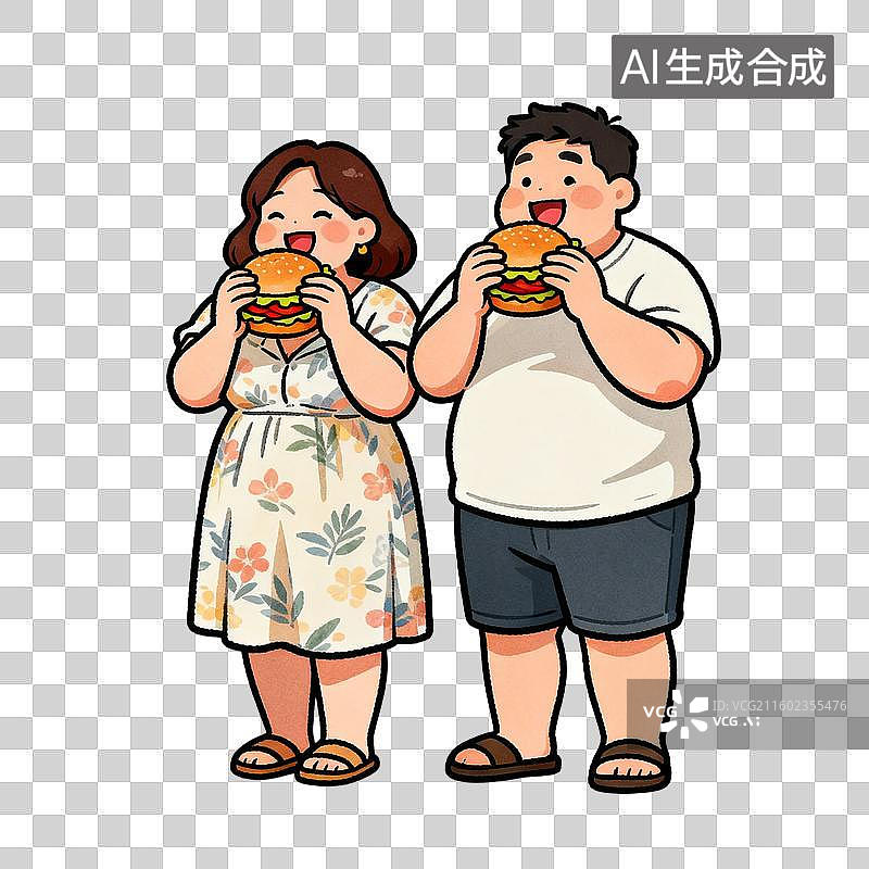 【AI数字艺术】两人开心吃汉堡的场景图片素材