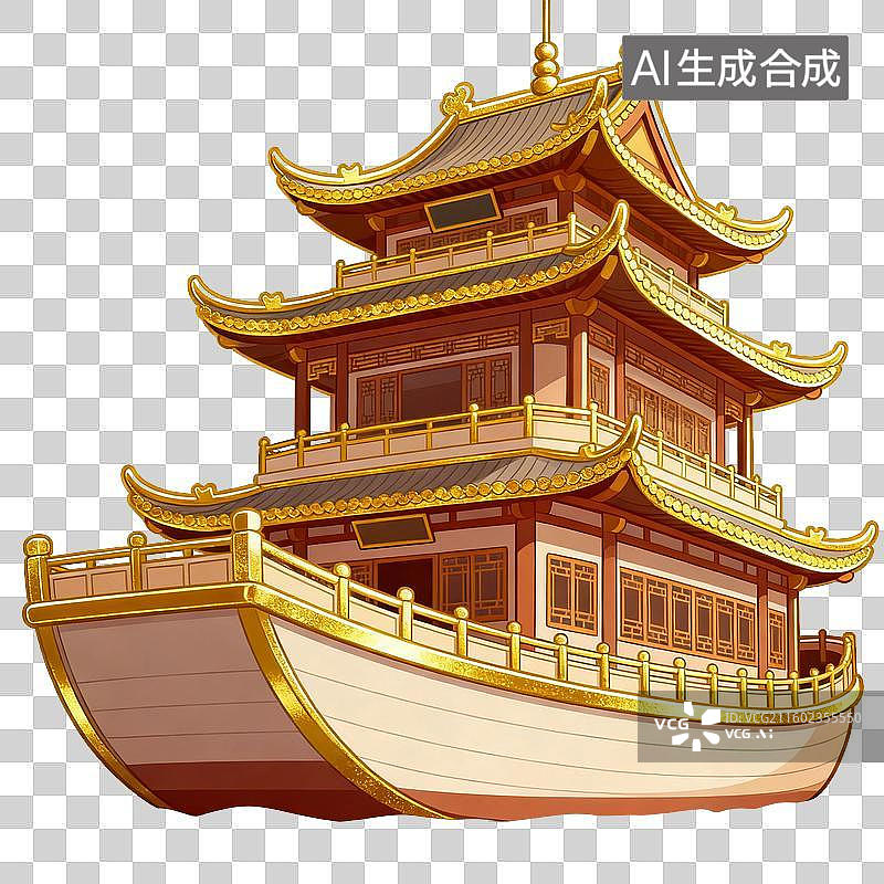 【AI数字艺术】传统中式多层船形建筑图片素材