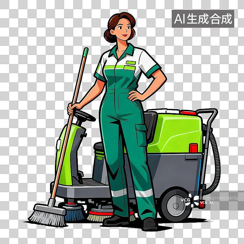【AI数字艺术】手持清洁工具的清洁工作人员图片素材