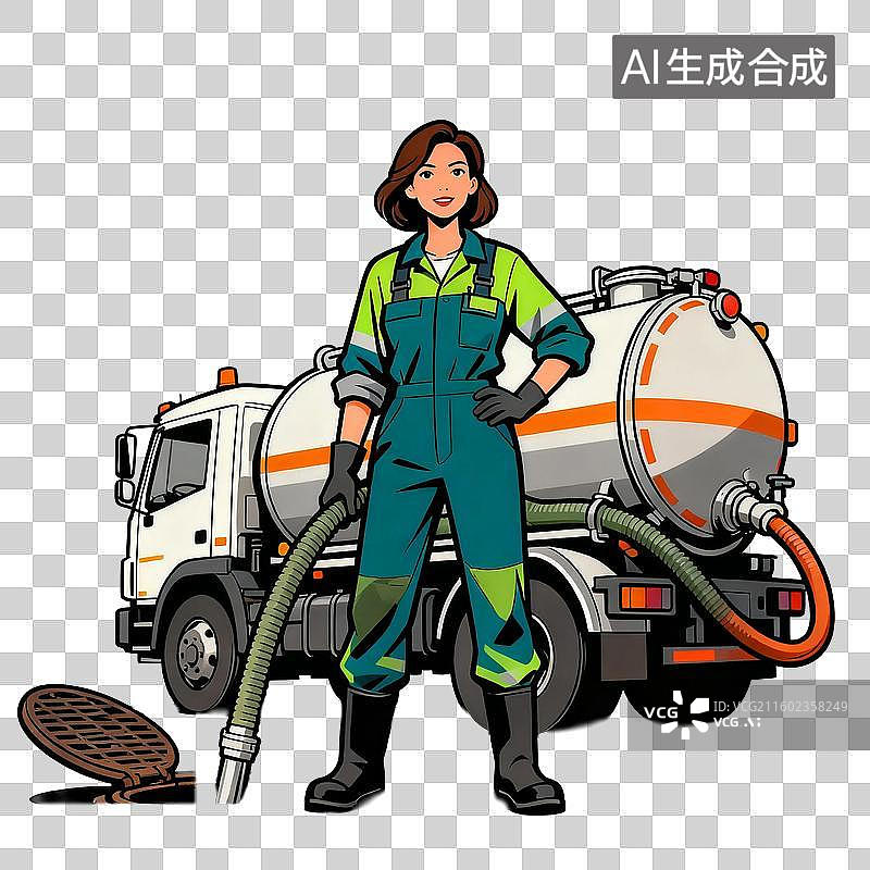 【AI数字艺术】女性工人操作下水道清洁车图片素材