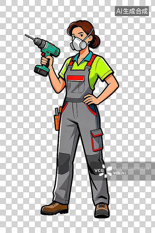 【AI数字艺术】穿着工装手持电钻的女性工人图片素材