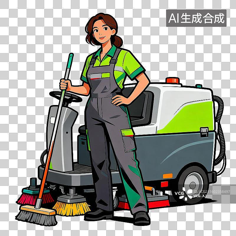 【AI数字艺术】穿着工装的清洁工人插画图片素材