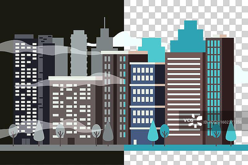 城市生活：封锁前后对比图片素材