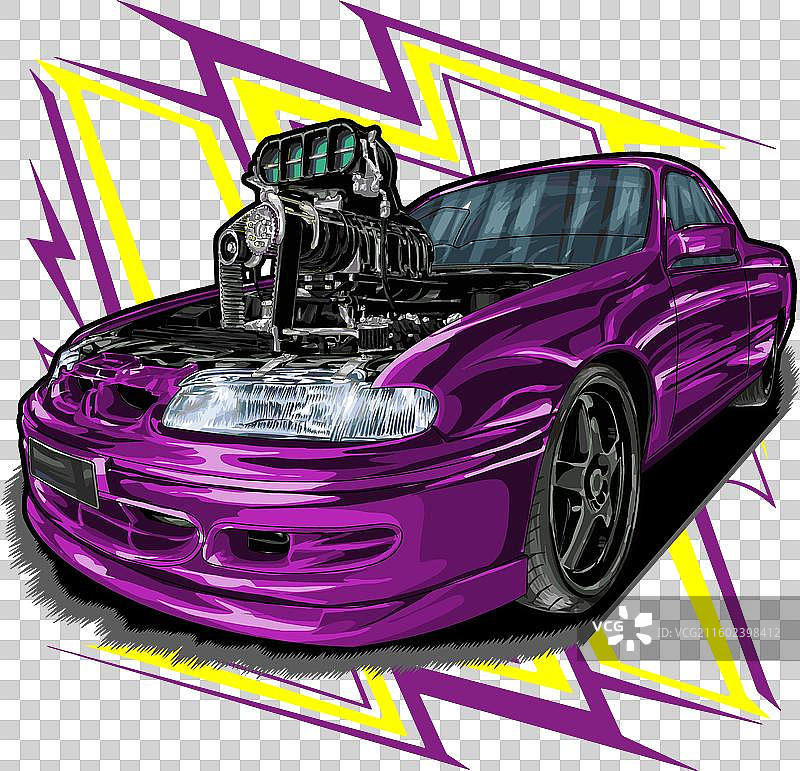 紫色带黄色条纹的直线加速赛车图片素材