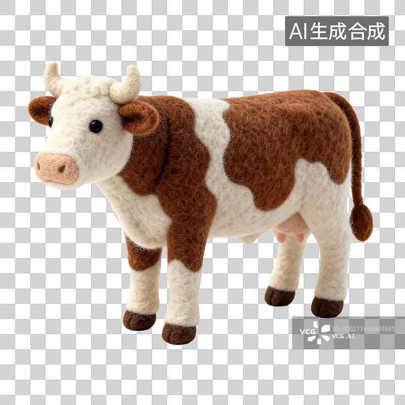 【AI数字艺术】一只白色毛绒奶牛摆件图片素材