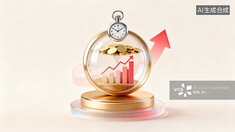 【AI数字艺术】时间与金钱增长的可视化图片素材