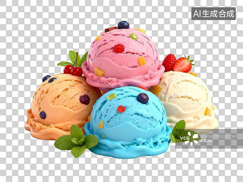 【AI数字艺术】二十四节气 小暑 大暑 多彩冰淇淋球堆叠展示图片素材