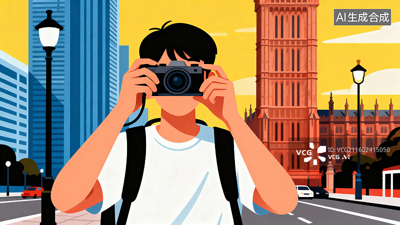 【AI数字艺术】年轻人在城市中拍照图片素材