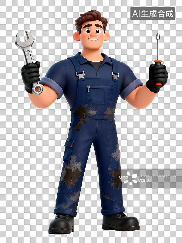 【AI数字艺术】卡通维修工手持工具图片素材