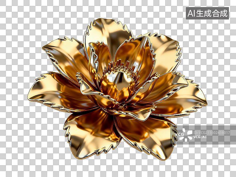 【AI数字艺术】装饰元素 创意花卉 金色金属花朵雕塑图片素材