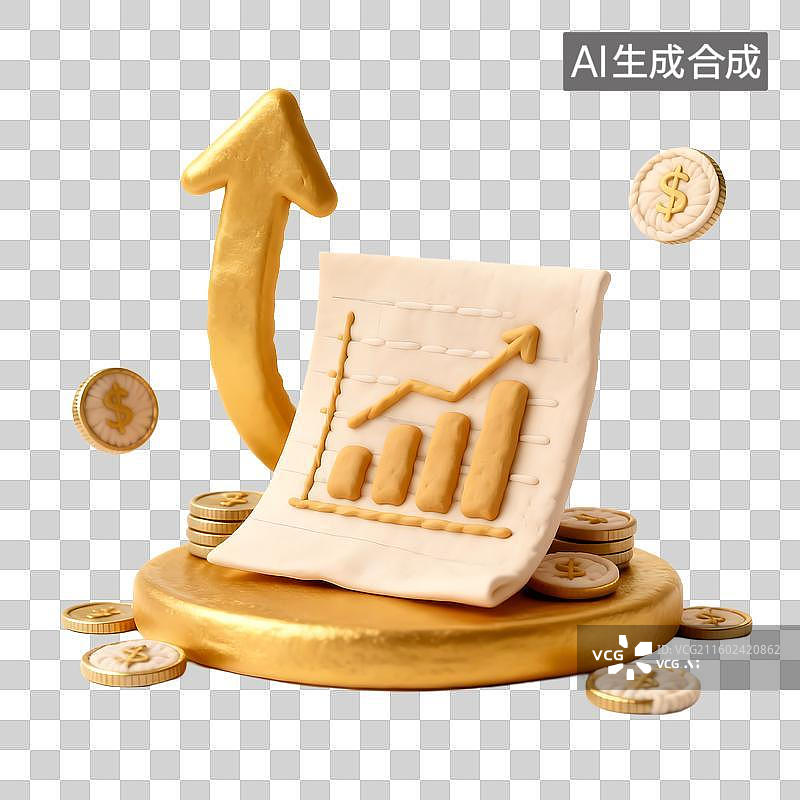 【AI数字艺术】向上趋势图表与金钱元素图片素材