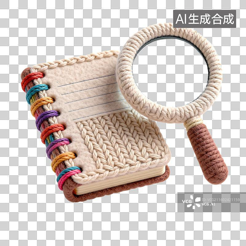 【AI数字艺术】针织笔记本与放大镜特写图片素材