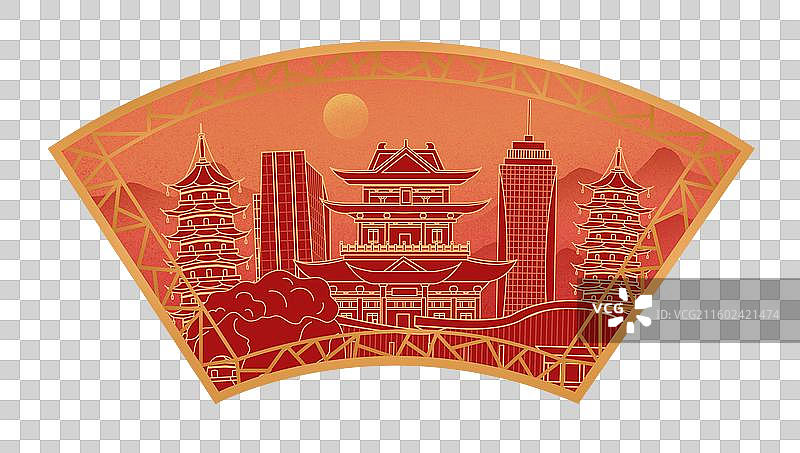 桂林中国风新年红色中秋扇形古典窗户城市建筑图片素材