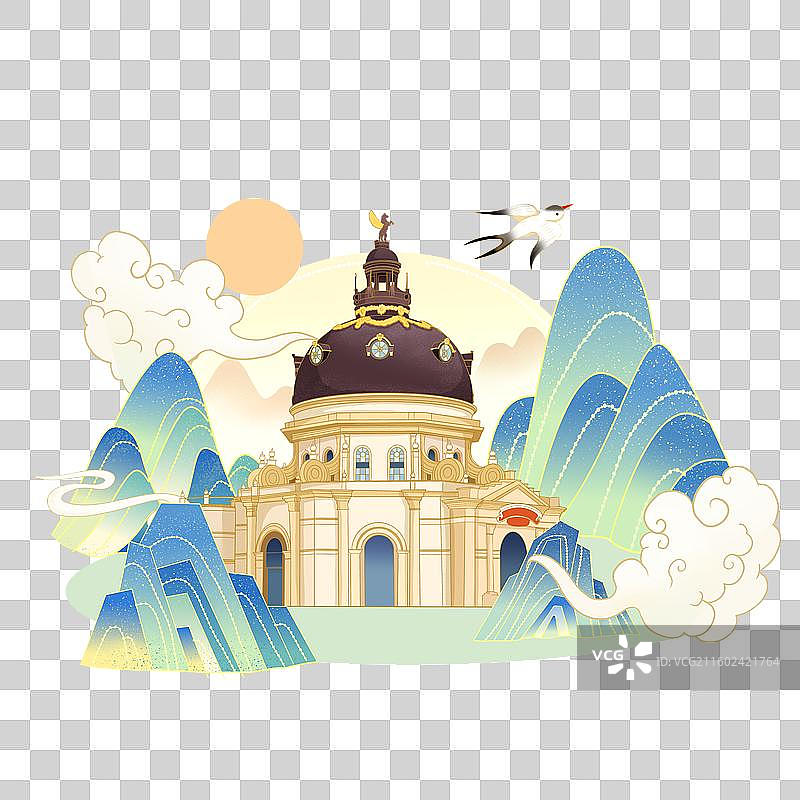 无锡地标海澜飞马水城插画图片素材