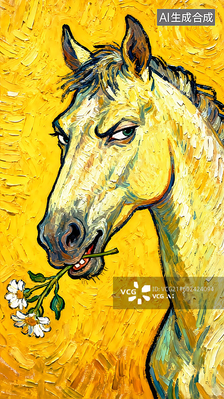 【AI数字艺术】叼着花的马 儿童插画幽默版十二生肖图片素材