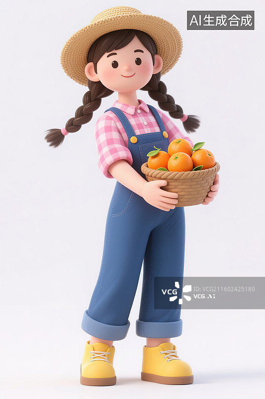【AI数字艺术】抱着一筐橘子的女人3d插画图片素材