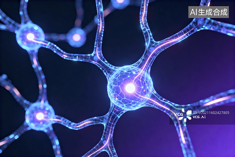 【AI数字艺术】大脑中发光的神经网络神经元特写图片素材