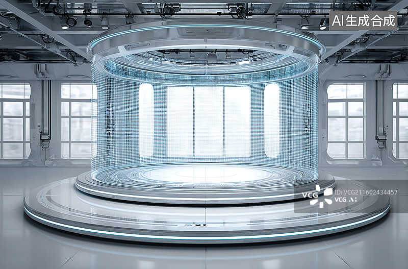 【AI数字艺术】未来科技圆形透明舱室图片素材