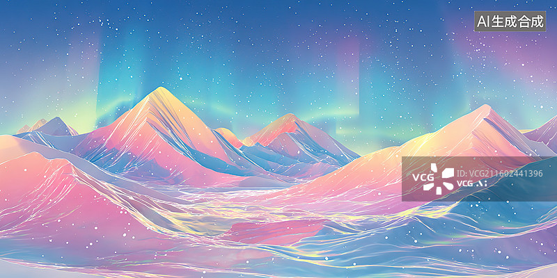 【AI数字艺术】极光映照的雪山景观图片素材