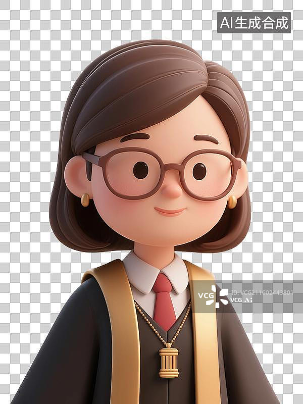 【AI数字艺术】3D渲染卡通人物，法官，律师，法律，免抠元素图片素材