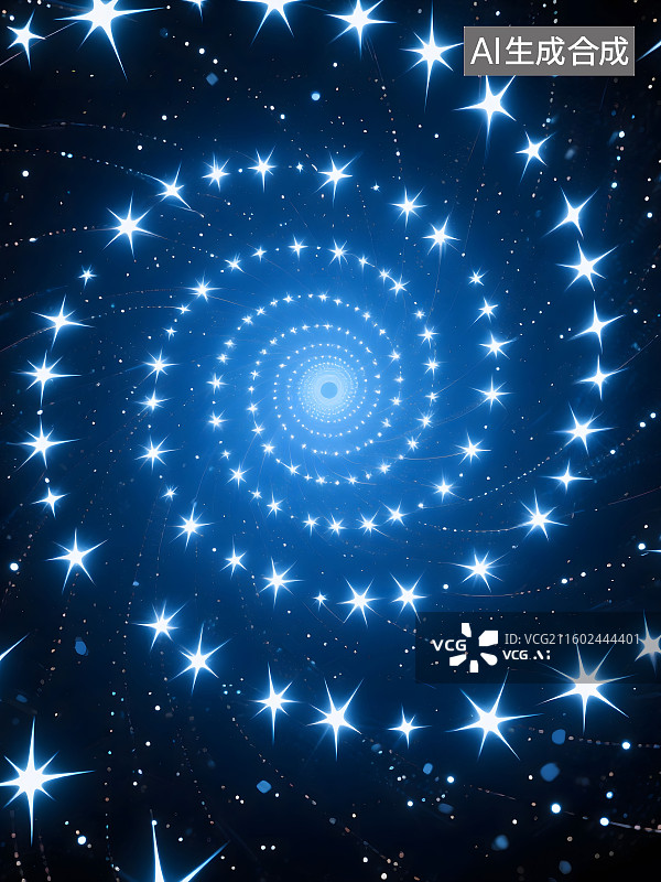 【AI数字艺术】小宇宙星星间隔比例螺旋式发散式从中旋转开来图片素材