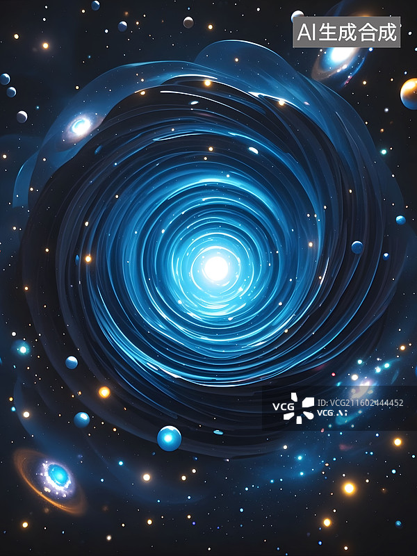 【AI数字艺术】小宇宙星星间隔比例螺旋式发散式从中旋转开来图片素材