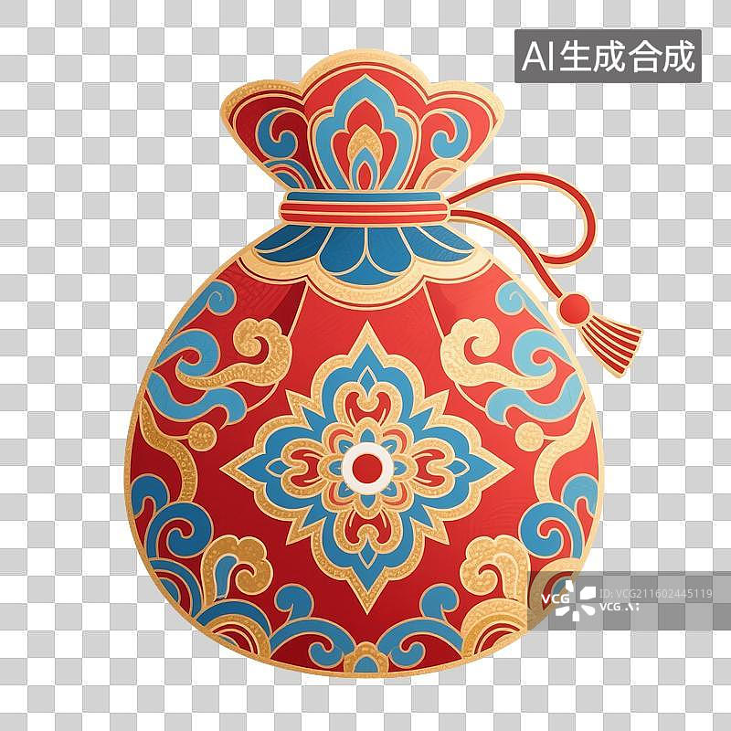 【AI数字艺术】中国风手绘插画，，国风小物件，端午节香囊，艾草香包，荷包，七夕节，锦缎香包锦囊挂件，免抠元素图片素材