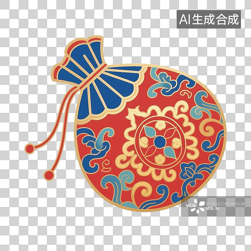 【AI数字艺术】中国风手绘插画，，国风小物件，端午节香囊，艾草香包，荷包，七夕节，锦缎香包锦囊挂件，免抠元素图片素材