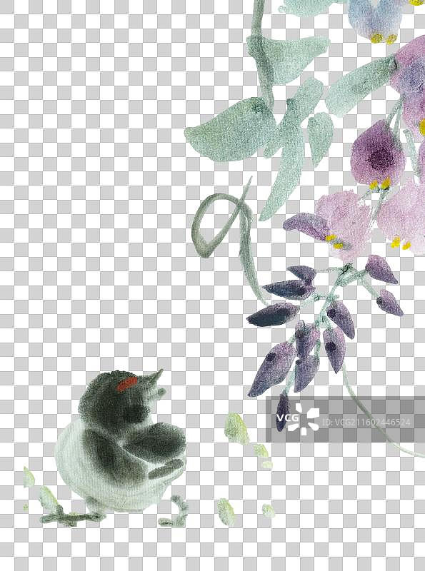 东方美学 高雅 禅意 手绘 国画 水墨 花 紫藤花 装饰 点缀图片素材