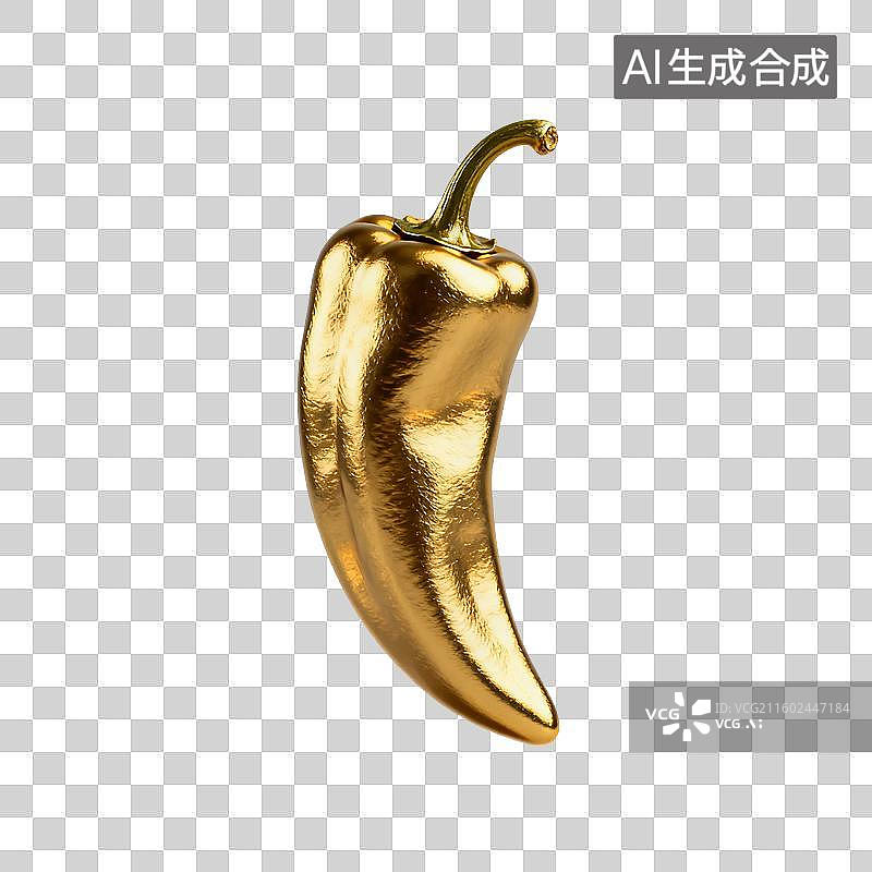 【AI数字艺术】3D渲染，金色辣椒，彩椒，蔬菜，免抠元素图片素材